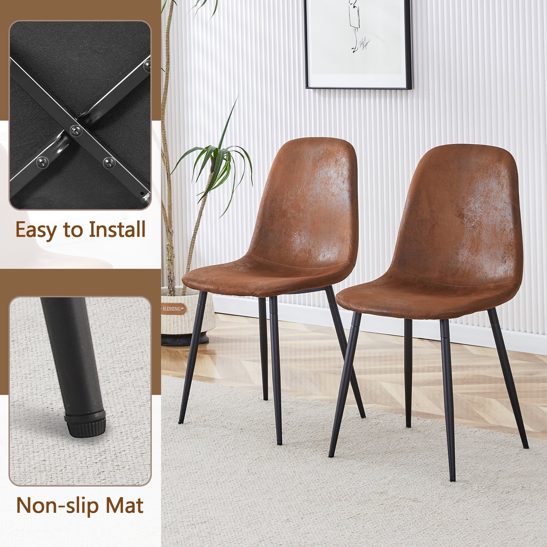 JUFU 55 Dining Table Set for 4, Modern Table and Chairs Set of 4, 5 Piece Dining Table Set Include Wooden Kitchen Table and 4 Faux Leather Chairs Ideal for Kitchen Dining Room Easy to Assemble