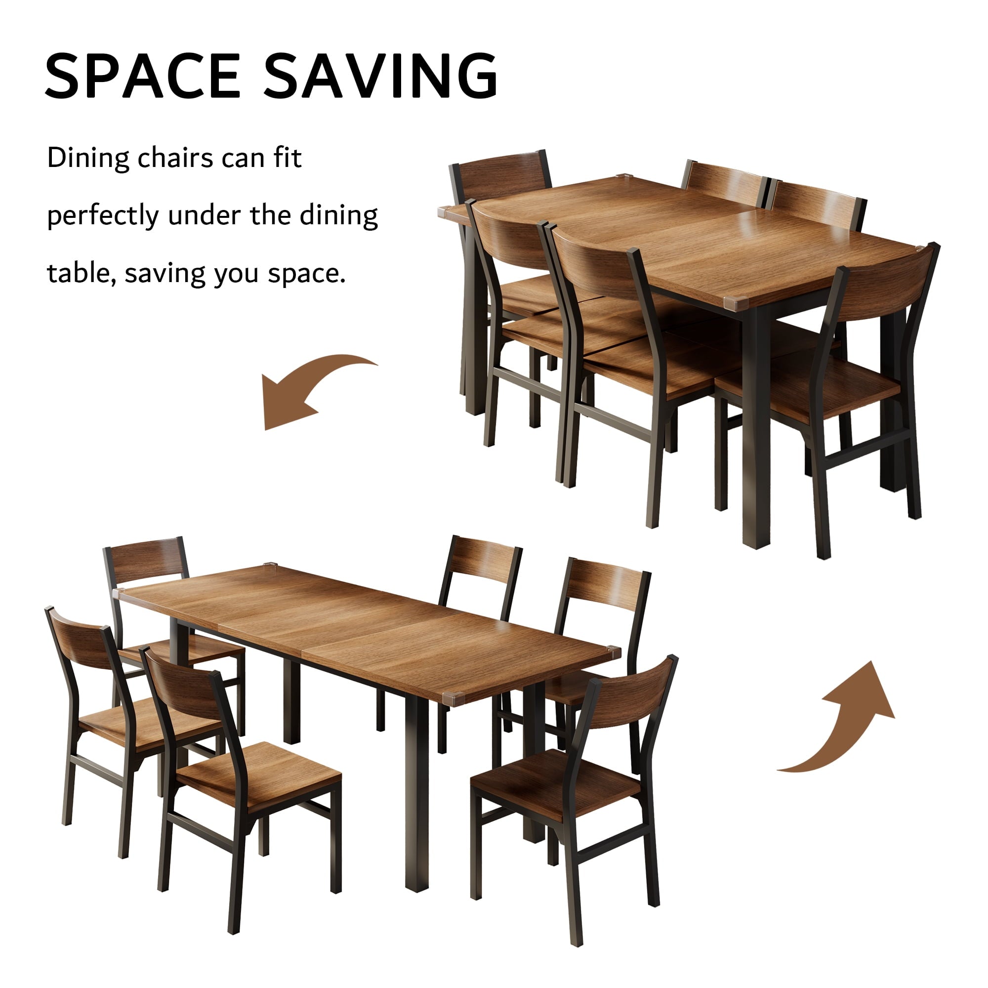 Virans 7-Piece Dining Table & Chairs Set for 4-6, 63 Extendable Kitchen Table with 6 Chairs, Dining Room Table with Metal Frame & MDF Board, Perfect for Small Space, Easy Assembly,Espresso