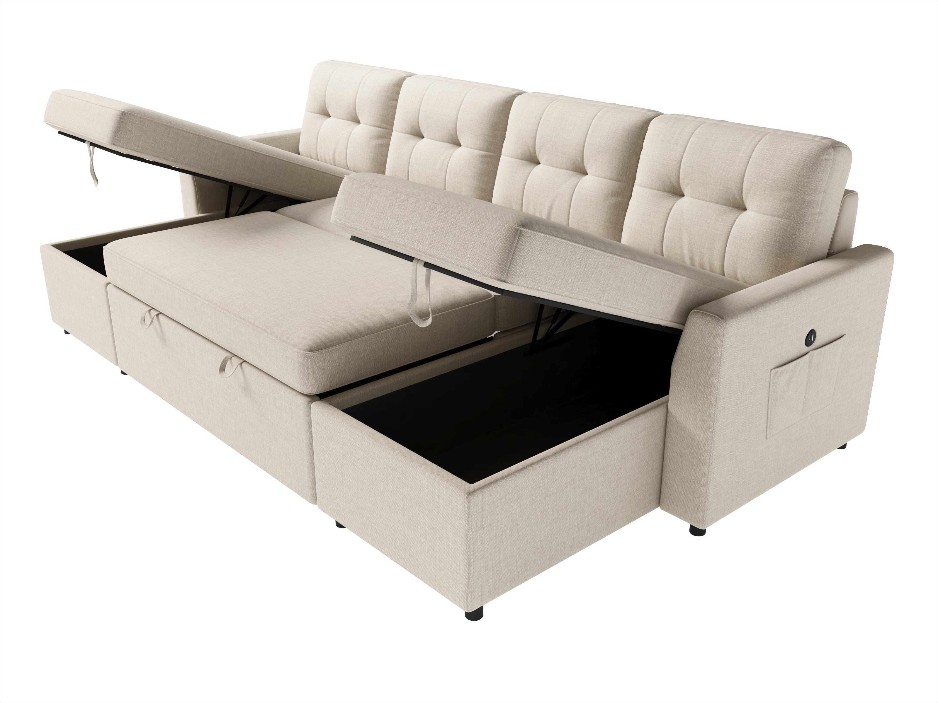 VANACC Sectional Sofa Bed with Storage and Soft Seat ,Reversible Pull Out Couch for Living Room,Gray