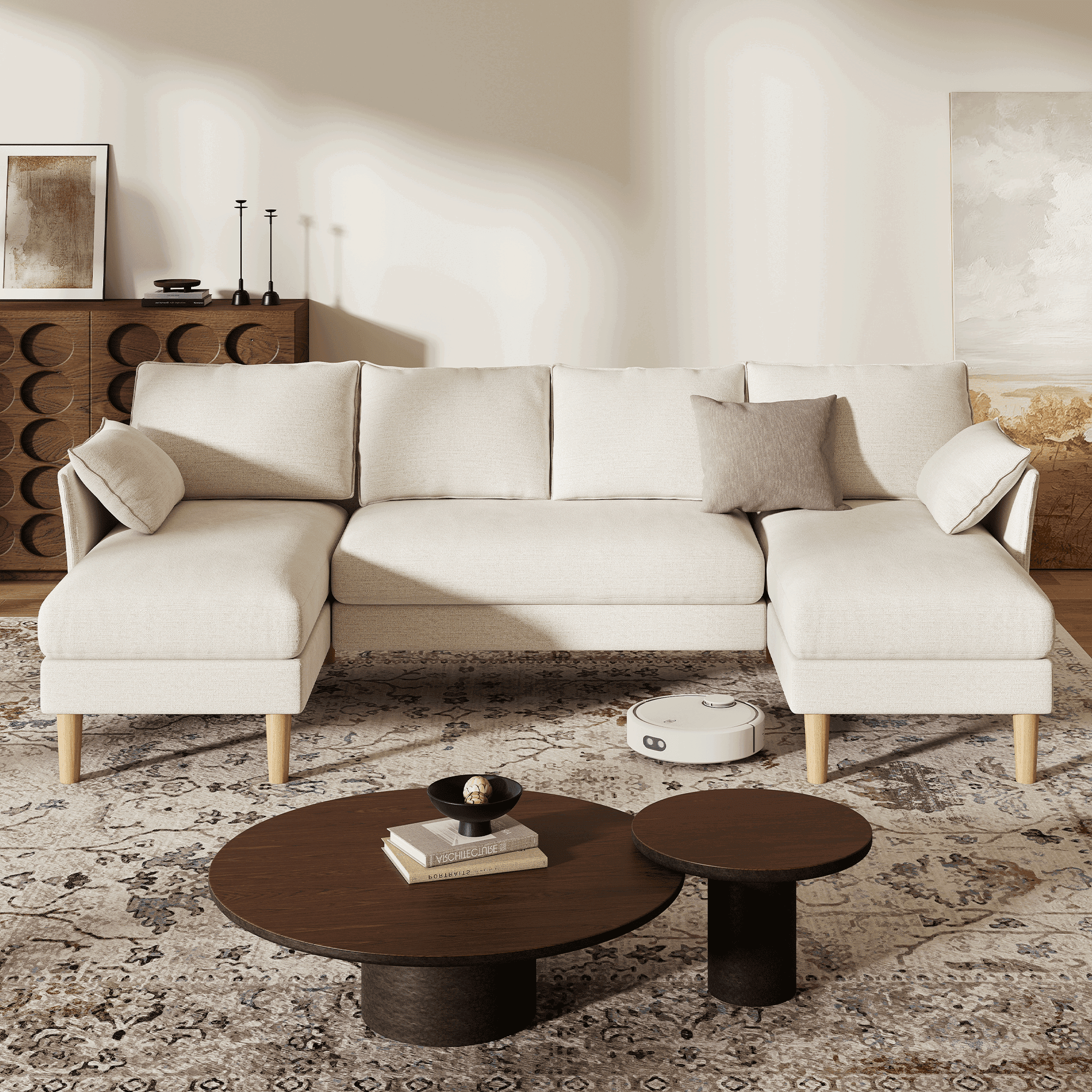 BedLuxury 100 U-Shape Sectional Sofa with Chaise, Chenille Modern Couch with High Legs for Living Room, Apartment, Gray