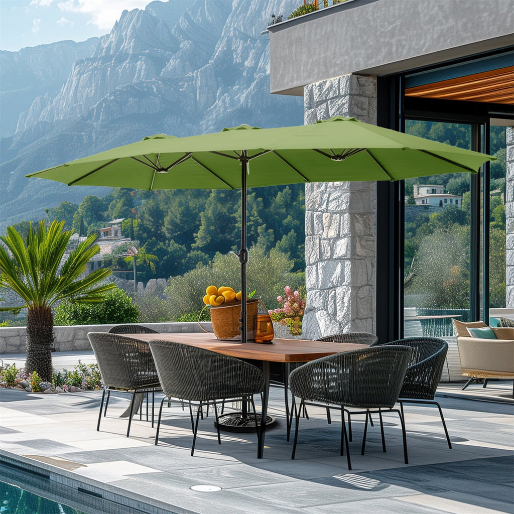 SUMMIT LIVING 15 ft Large Patio Umbrella with Base (Included) Double-Sided Rectangular Outdoor Deck Umbrella for Outside - Beige