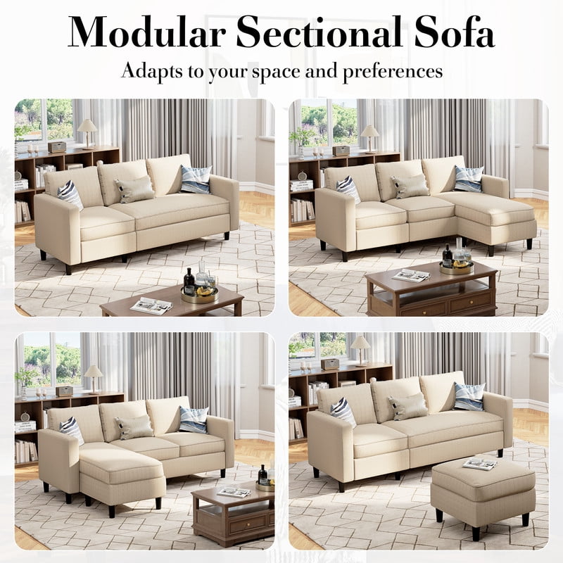 Walsunny 73.6 Convertible Sectional Sofa Couch, L-Shaped 3-Seat Sofa Couch with Reversible Chaise for Small Space,Dark Gray