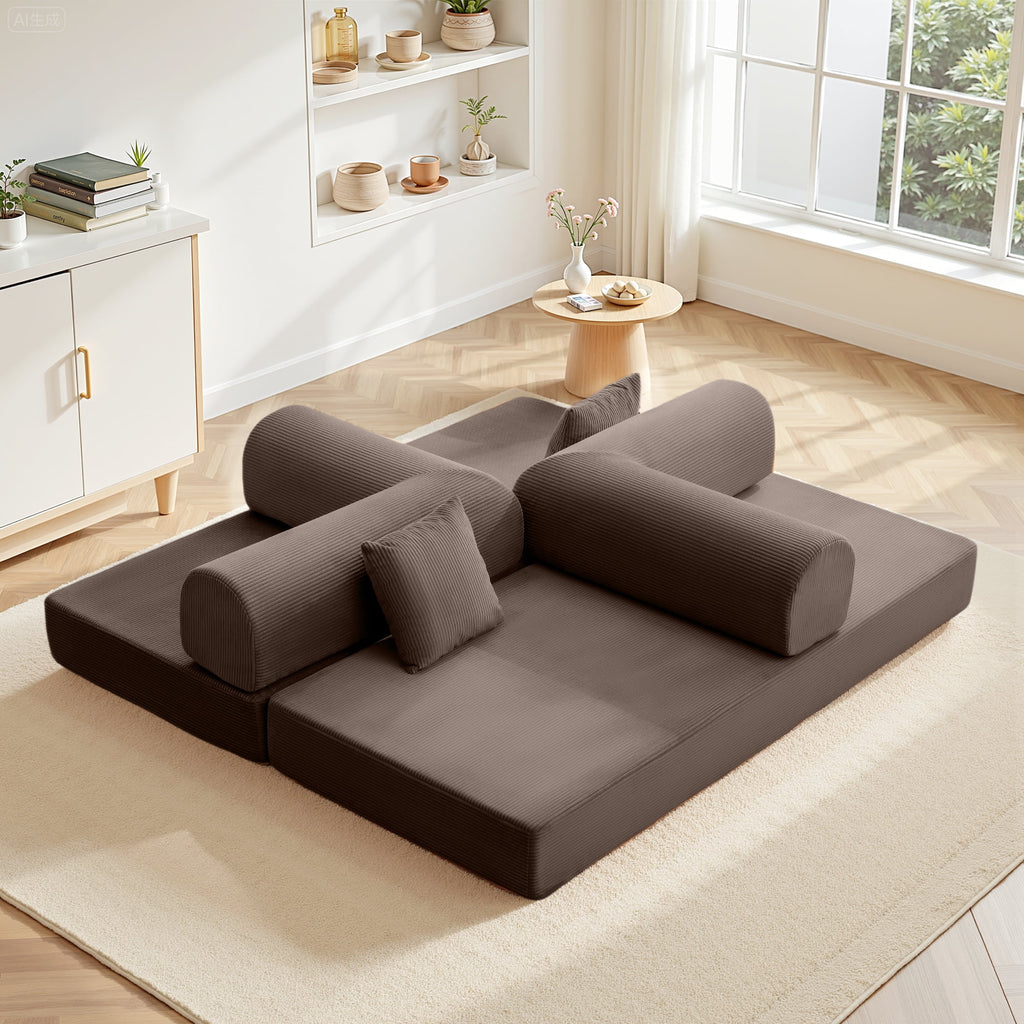 COOLHUT 63 W Combination Sofa, High Rebound Density Foam Sofa Couch, Two Forms Floor Couch Three Seats Sofa Bed for Living Room, Bedroom, Green