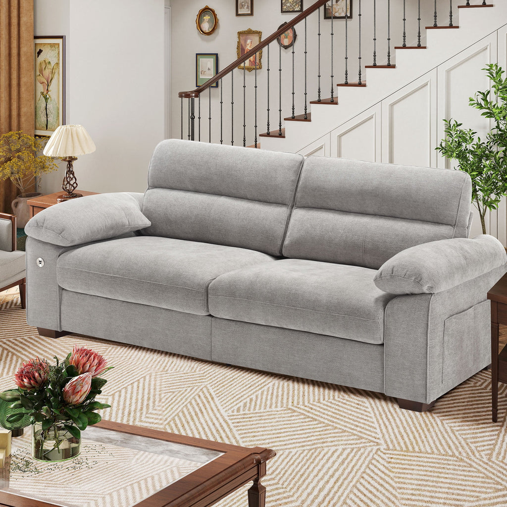 Bedluxury 89 Deep Sofa Couch with USB/Type-C Charging, Storage Pocket & Wide Armrest, Removable Cover, Seats 3 Adults, Chenille Beige