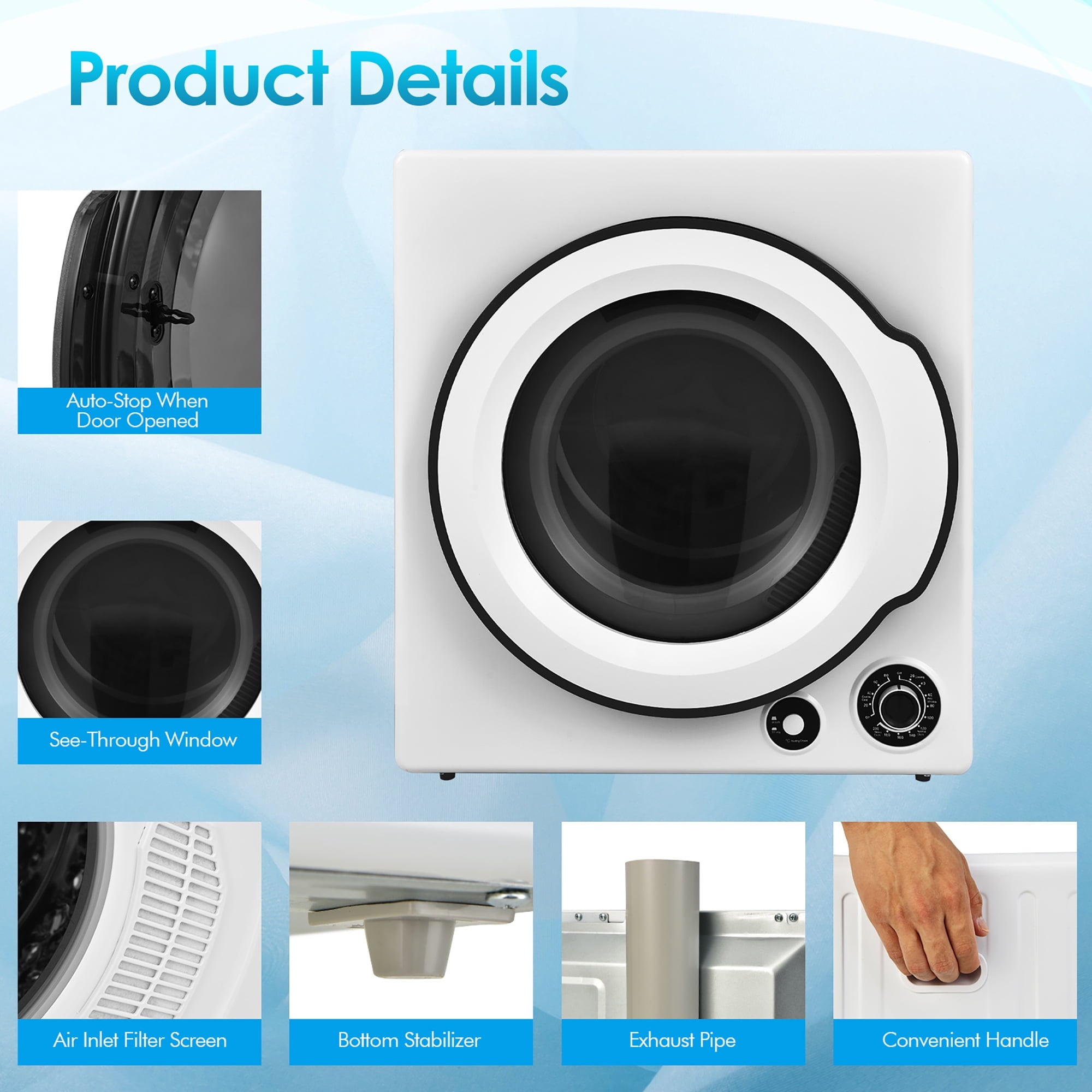 Costway 1350W Electric Compact Laundry Dryer 13.2 LBS Clothes Dryer 5 Drying Programs