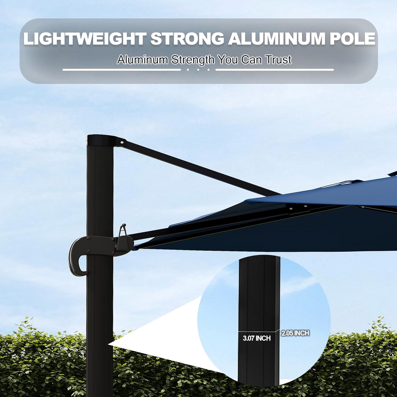 SOLLED 10x10 FT Outdoor Umbrella with Base, Cantilever Patio Umbrella 360° Rotation Adjustable Height, Square Sun Shade for Pool Garden Backyard,Blue