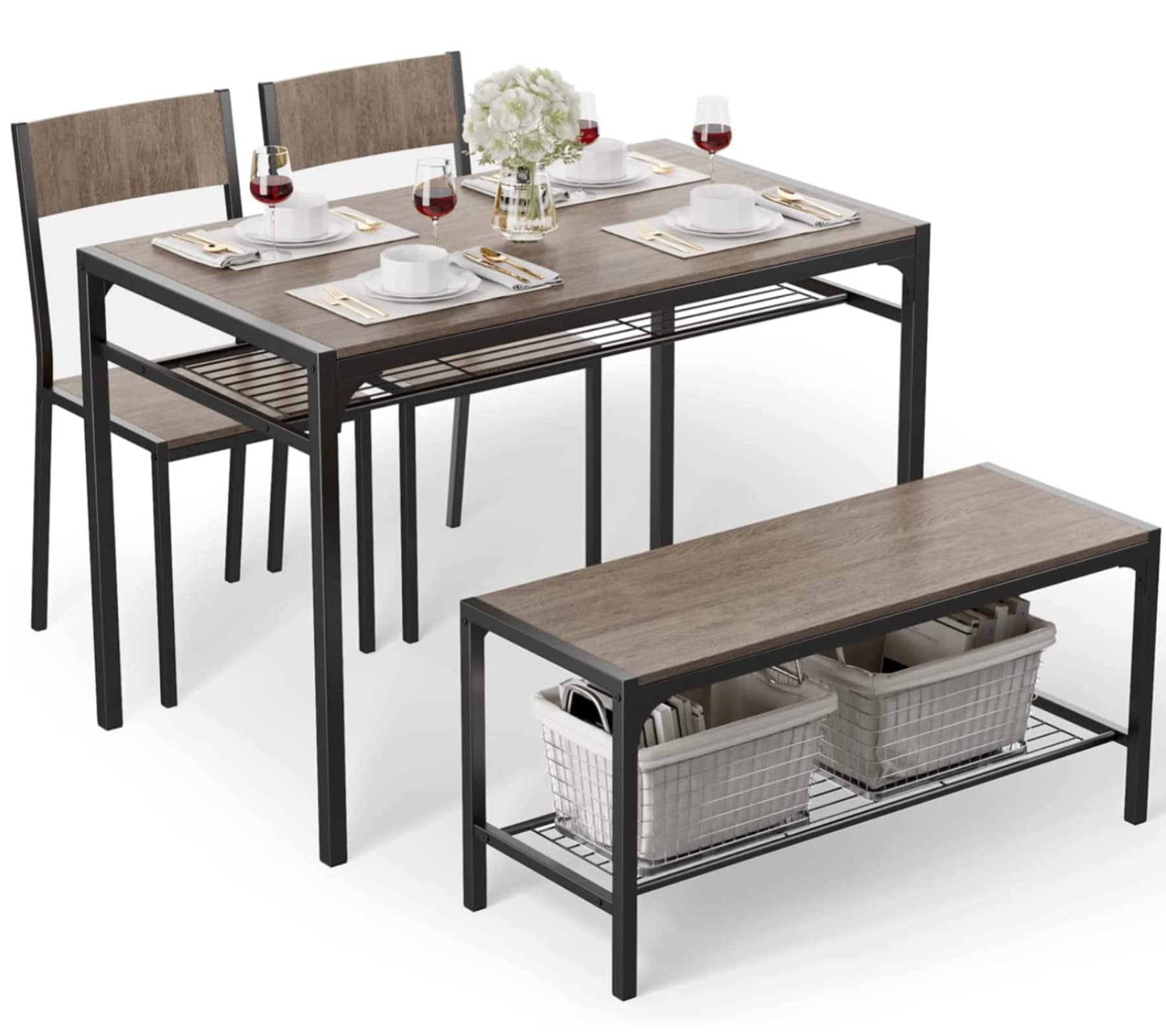 Aiho 7-Piece Dining Table Set for 6, Space-Saving Kitchen Table with Chairs, Compact Dining Furniture for Small Spaces & Apartments, Retro