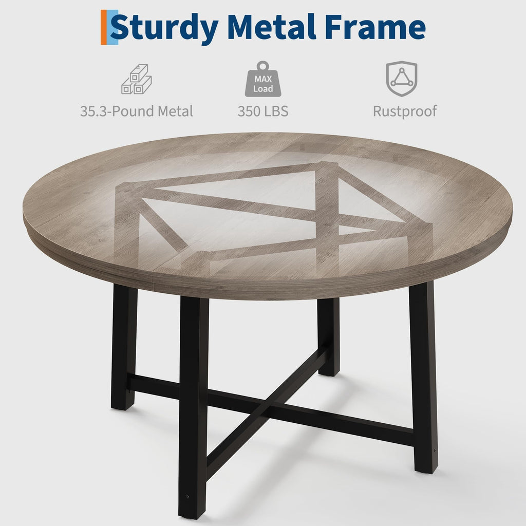 31.5 Round Dining Table for 4 People, Modern Wood Circle Kitchen Table with Sturdy Industrial Metal Frame, Small Space Saving Dining Room Table for Apartment & Breakfast Nook, (No Chairs), Walnut