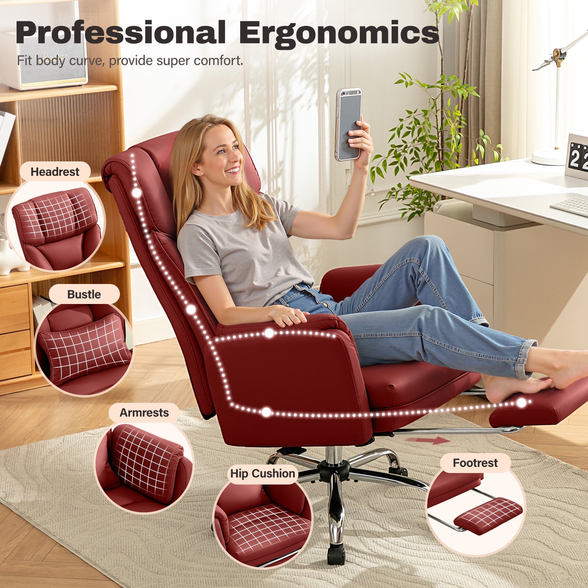 Primy Cross Legged Office Chair with Footrest & Convertible Armrests, 500LBS Capacity Home Desk Chair, Ergonomic Recliner with Lumbar Pillow, Criss Cross Design, Big and Tall Executive Chair