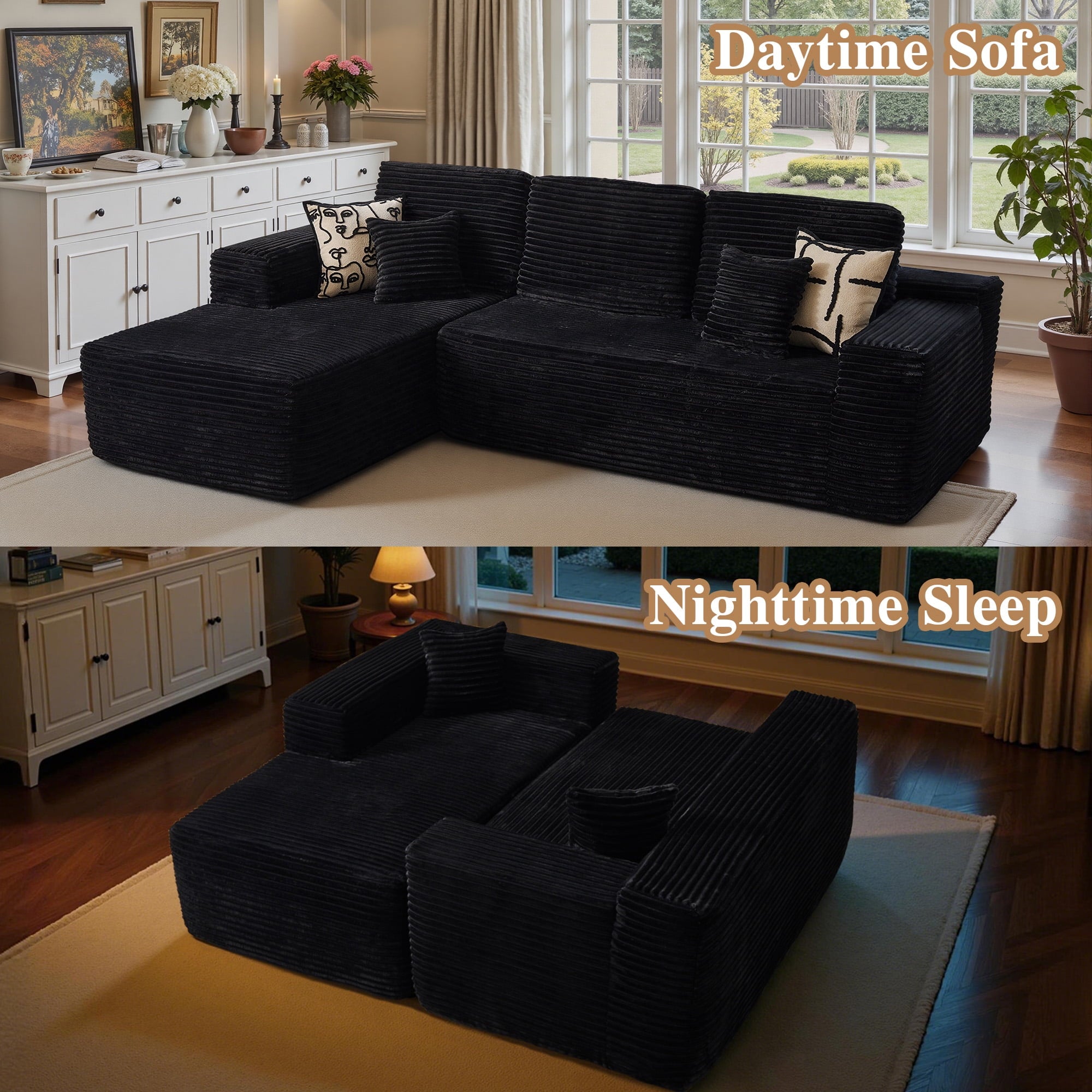 Ovios 106 Cloud Sofa Couch No Assembly Boneless Deep Seat Sofa for Living Room, Black (Corduroy)