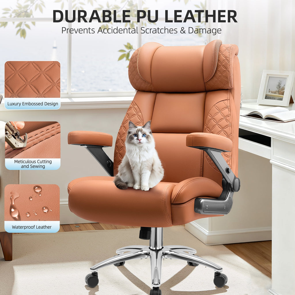 FASTES Leather Office Chair Big and Tall Desk Office Chair, 500lbs Computer Chair Ergonomic Extra Wide Gaming Chair with Adjustable Lumbar Support 5D Flip Arms, Black