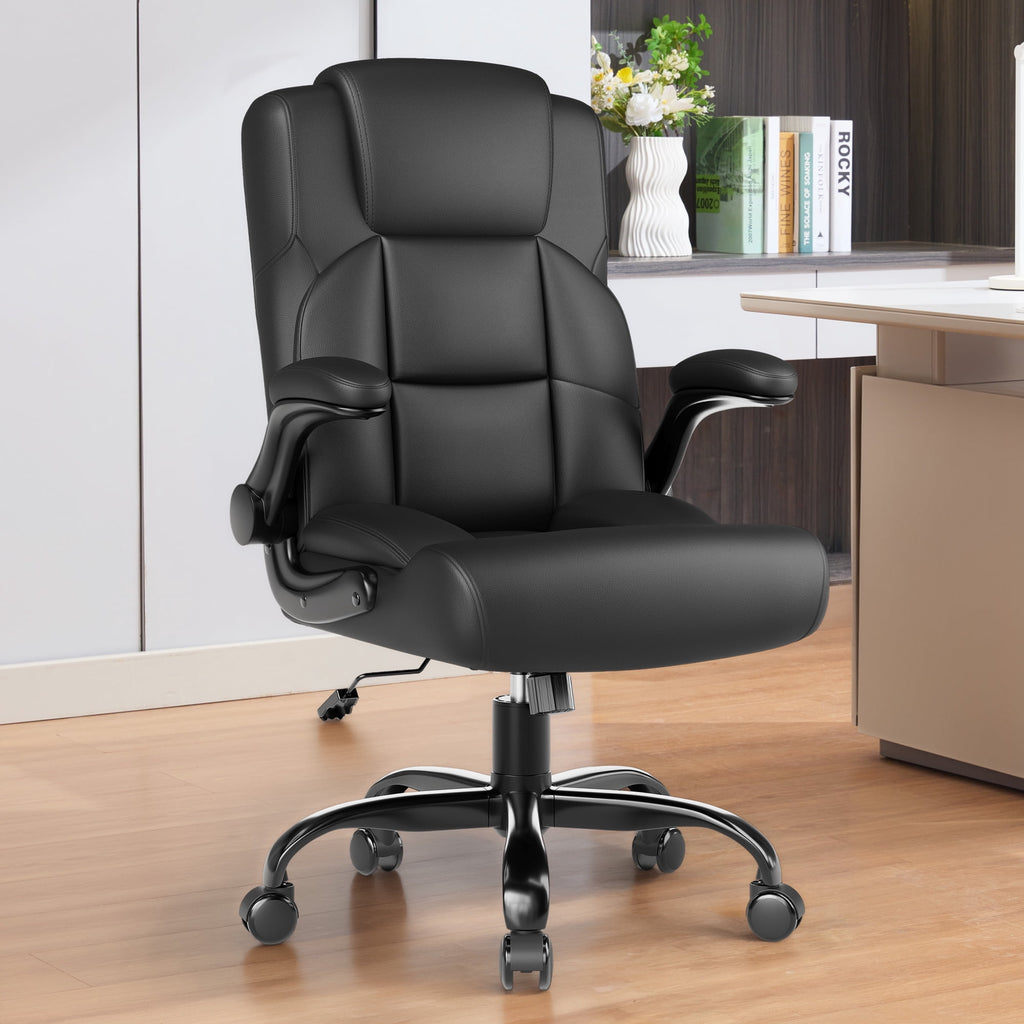 JONPONY Leather Office Chair, Big and Tall Office Chair 400LBS Wide Seat Ergonomic Computer Desk Chair High Back Executive Leather Chair Adjustable Task Chair Lumbar Back with 1-Year Warranty, Black