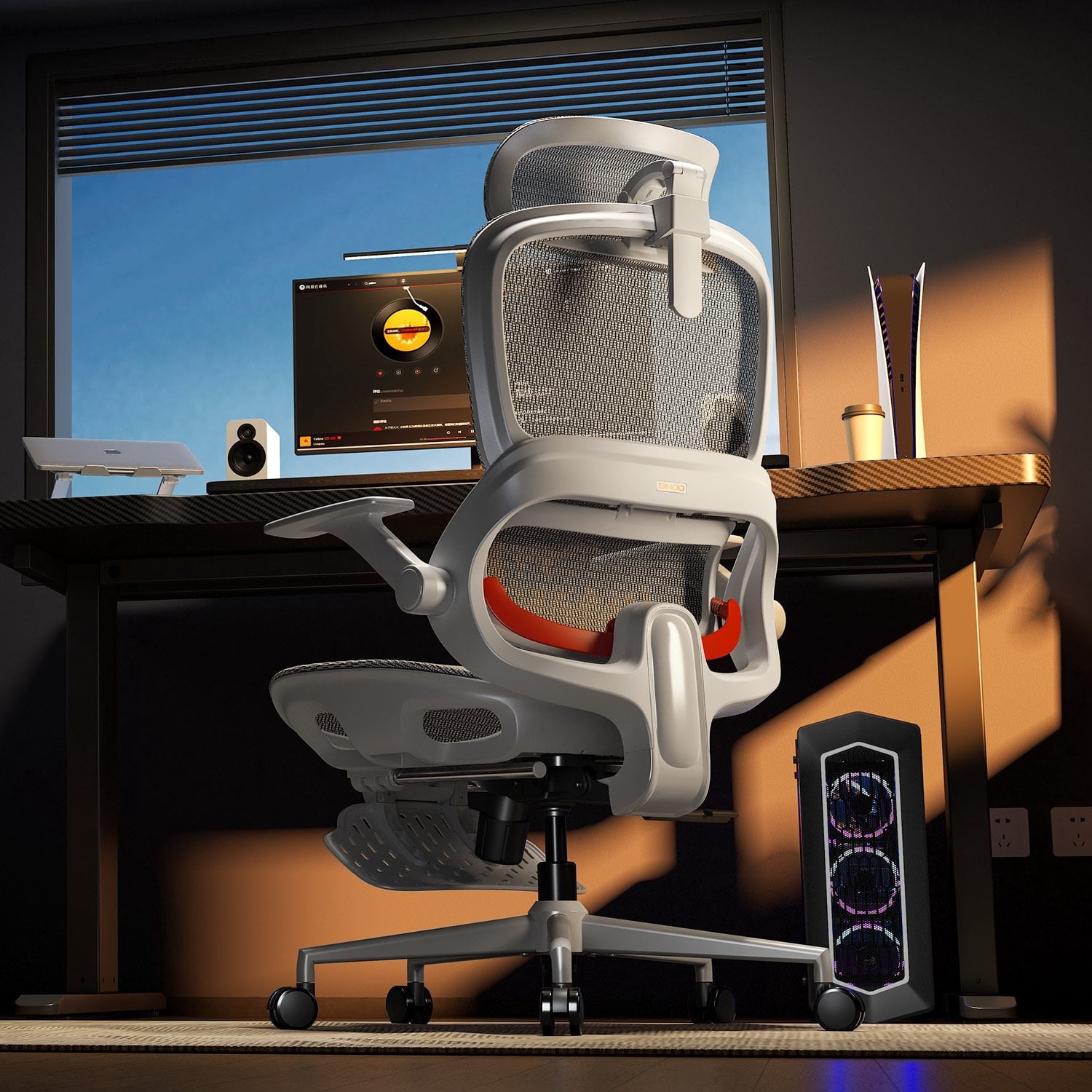 SIHOO B100 Ergonomic Office Chair with Footrest, Task Chair with Zoned Back Support, 2D Wide Headrest Study Chair for Teenager, High Back Executive Chair for Home Office, Black, 300lbs