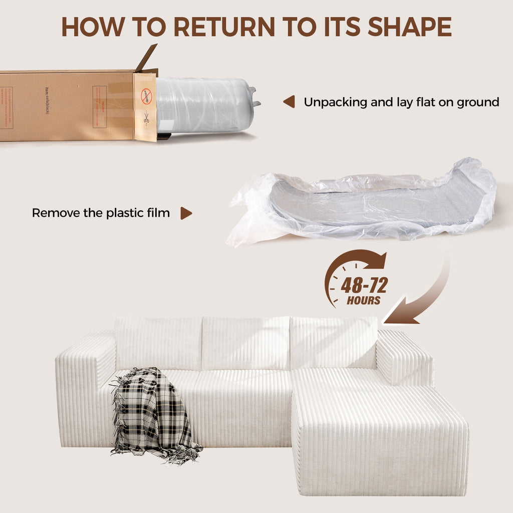 YVDNHP Modular Cloud Sofa - No Assembly Required, 107.8 Oversized L-Shaped Sectional with Chaise, Flannel Fabric Deep Seating Couch for Living Room