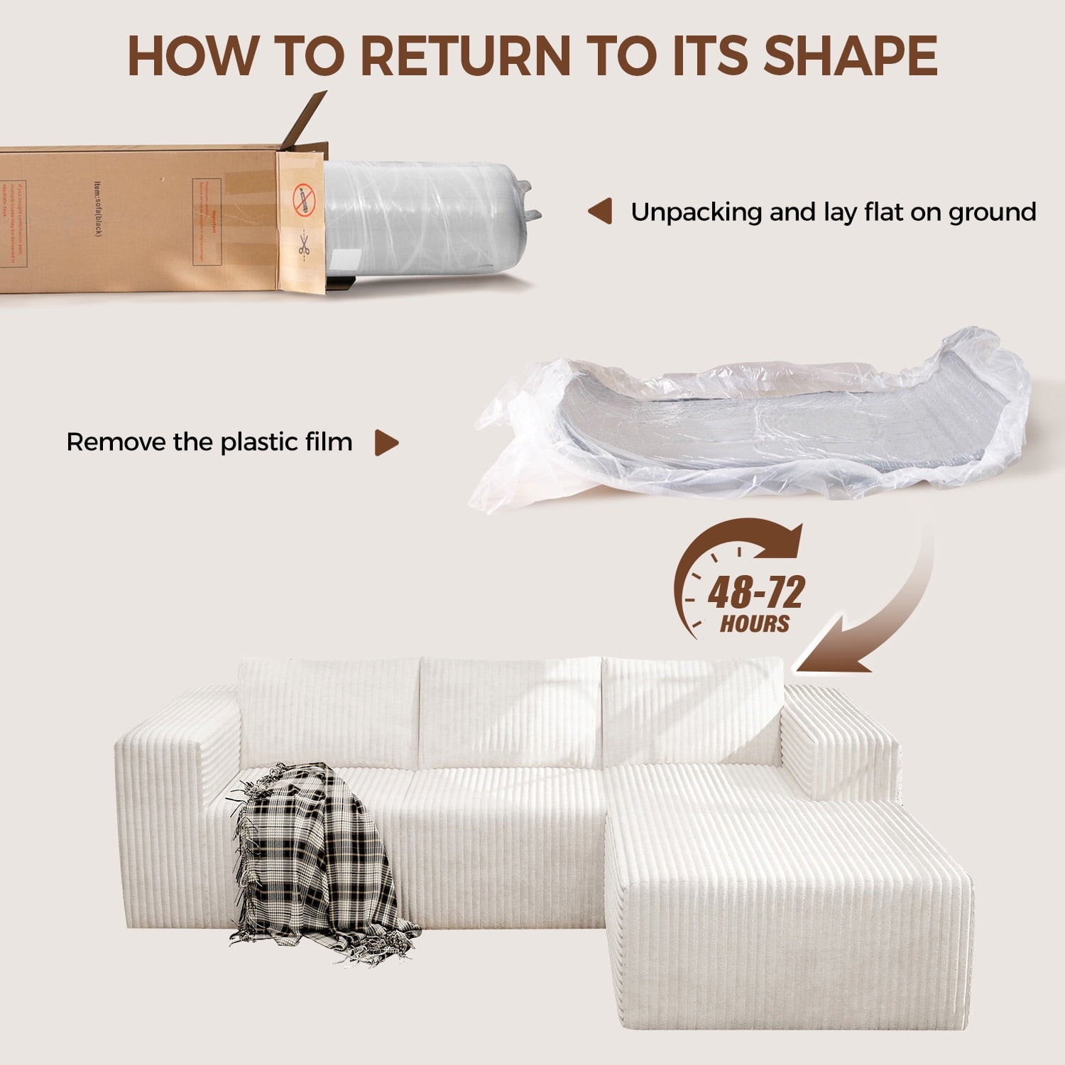 YVDNHP Modular Cloud Sofa - No Assembly Required, 107.8 Oversized L-Shaped Sectional with Chaise, Flannel Fabric Deep Seating Couch for Living Room