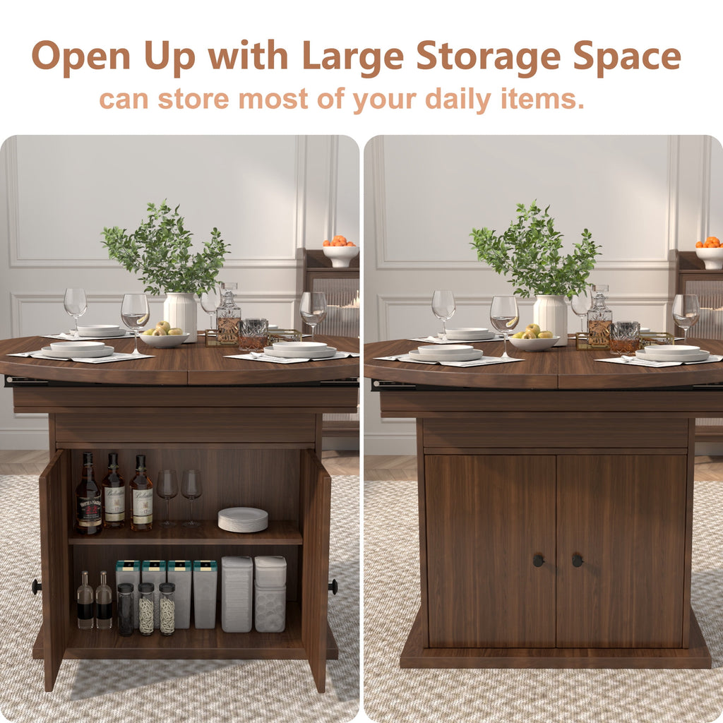 WARAYZ 43.3–59in Extendable Dining Table, Wood Expandable Design with Hidden Storage, Rectangular Space-Saving Dark Brown