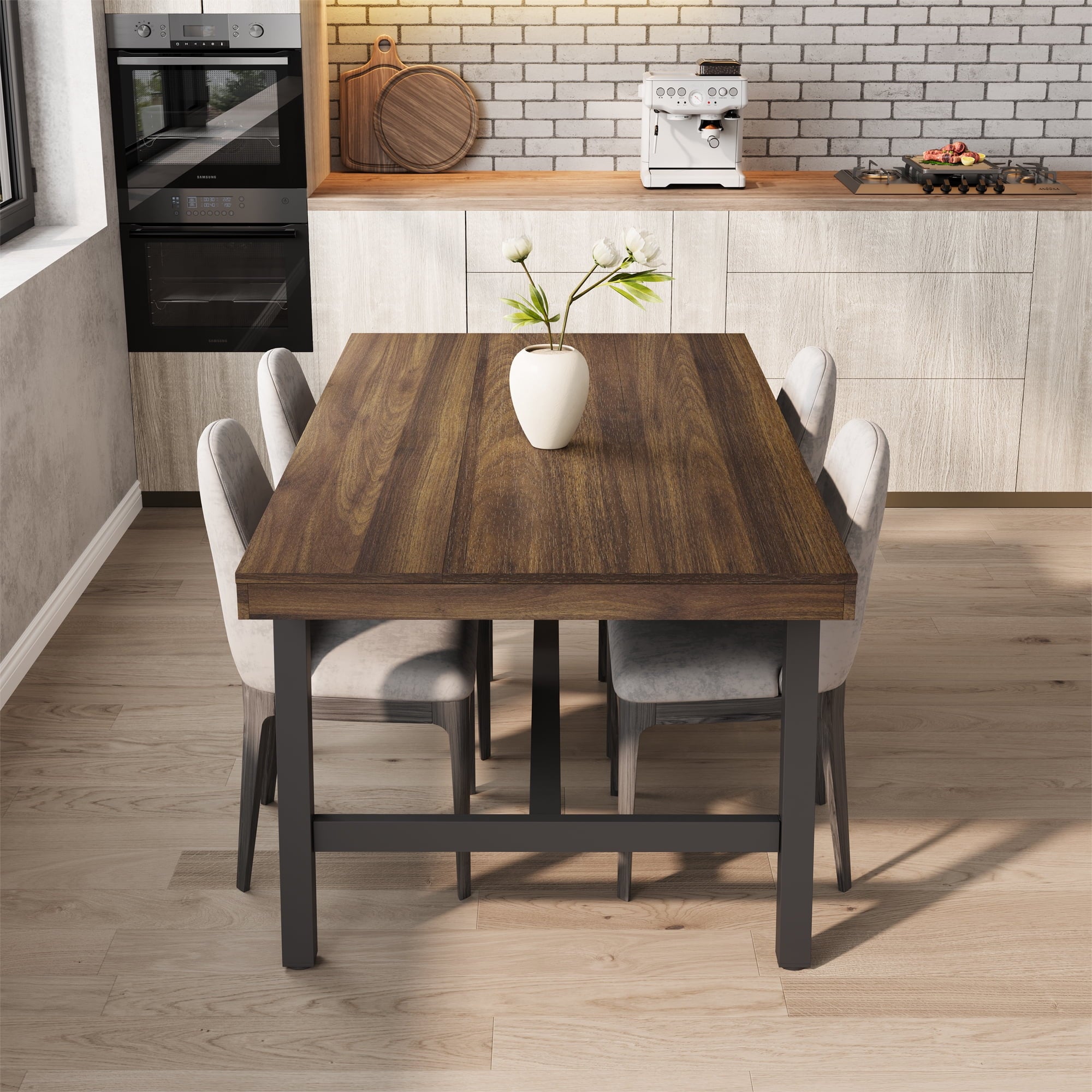 70.87 Inch Long Large Rectangle Dining Table for 6-8 People, Modern Kitchen Dining Room Table with Rustic Wooden Tabletop & Strong Metal frame(Only Gray Walnut Table)