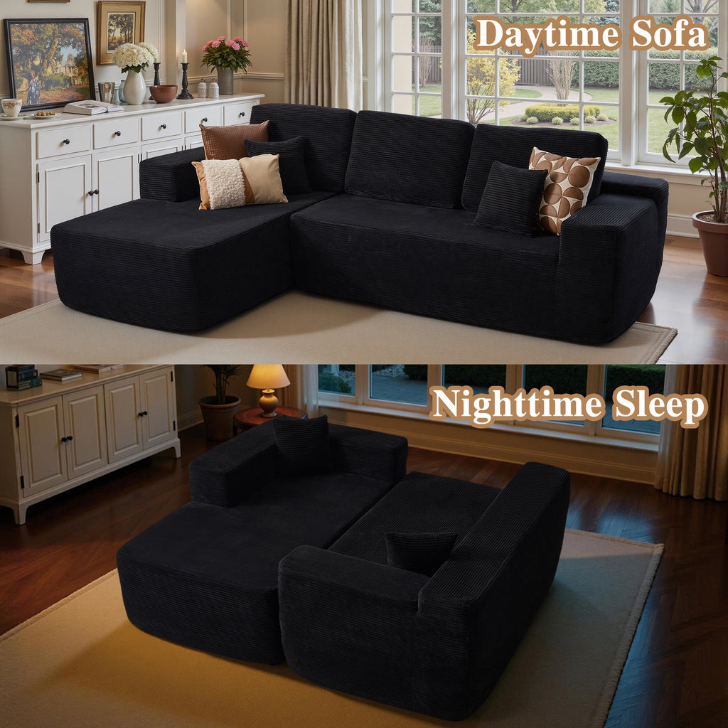 Ovios 106 Cloud Sofa Couch No Assembly Boneless Deep Seat Sofa for Living Room, Black (Corduroy)
