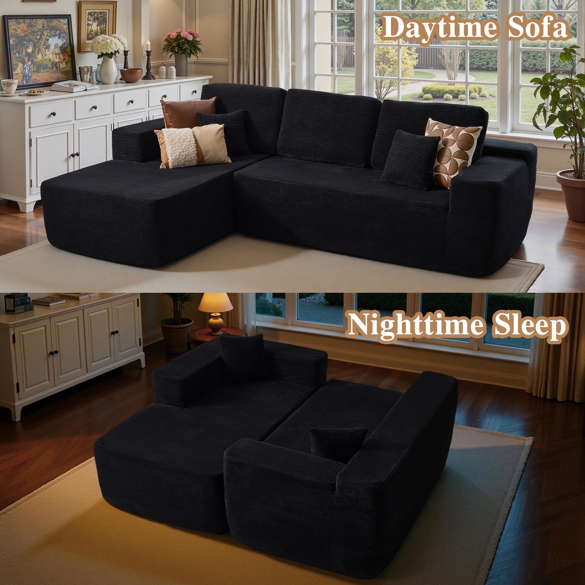 Ovios 106 Cloud Sofa Couch No Assembly Boneless Deep Seat Sofa for Living Room, Black (Corduroy)