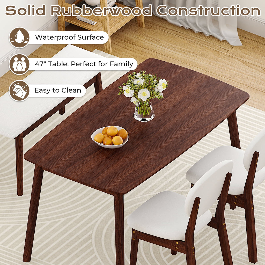 Ktaxon Solid Wood Dining Table Set for 4, Mid-Century Dining Room Table with 2 Padded Chairs & Bench, 47.3 Dining Room Set for 4 Family Use, Natural