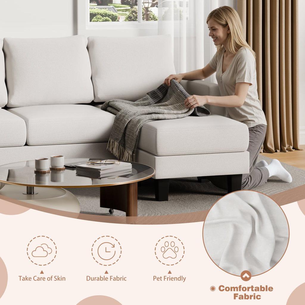 Vineego 72 L-Shaped Sectional Sofa with Ottoman Ergonomic Support Sofa Couch for Small Spaces Living Room, Apartment,Dark Gray