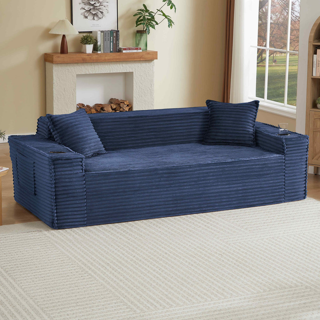 FFH 80.7 Corduroy Sofa, 3 Seater Boneless Cloud Couch for Small Living Rooms, Apartments and Offices, Black