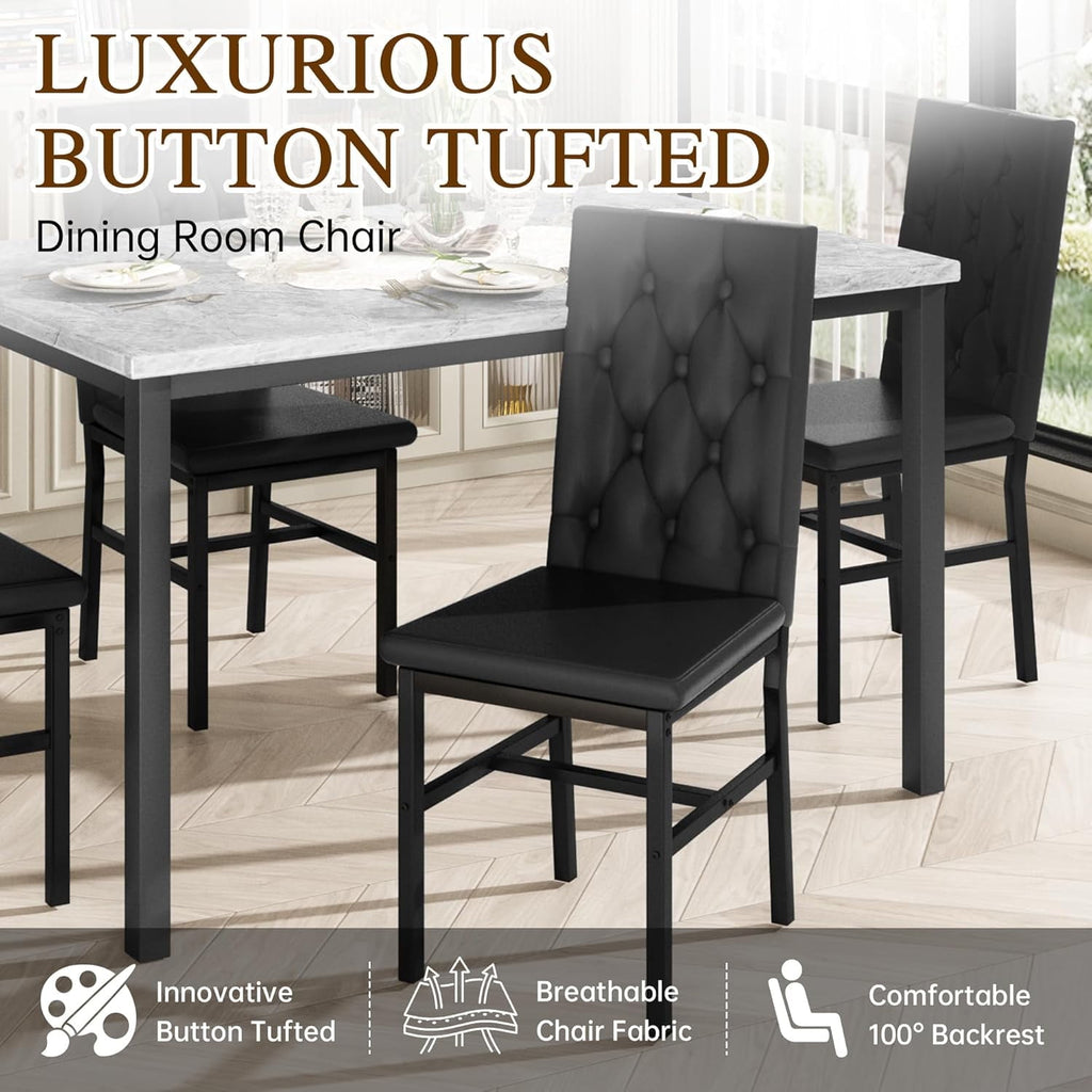 Baxluxe Dining Table Set for 4, Space Saving Rectangle Dining Table with 4 Velvet Dining Chairs, Faux Marble Kitchen Table and Chairs Set, Modern Dining Room Set for Kitchen, Pub, Beige+Gray