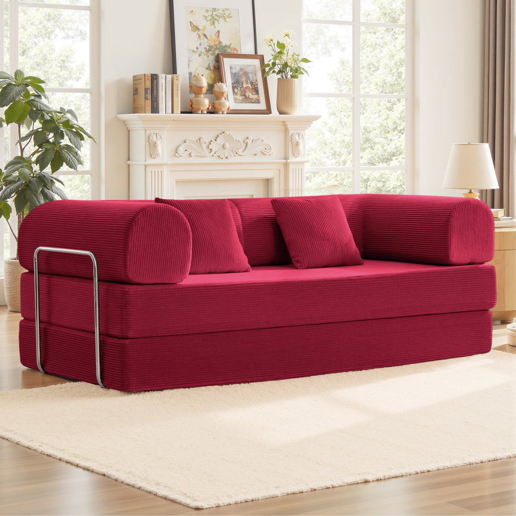 COOLHUT 63 W Combination Sofa, High Rebound Density Foam Sofa Couch, Two Forms Floor Couch Three Seats Sofa Bed for Living Room, Bedroom, Green