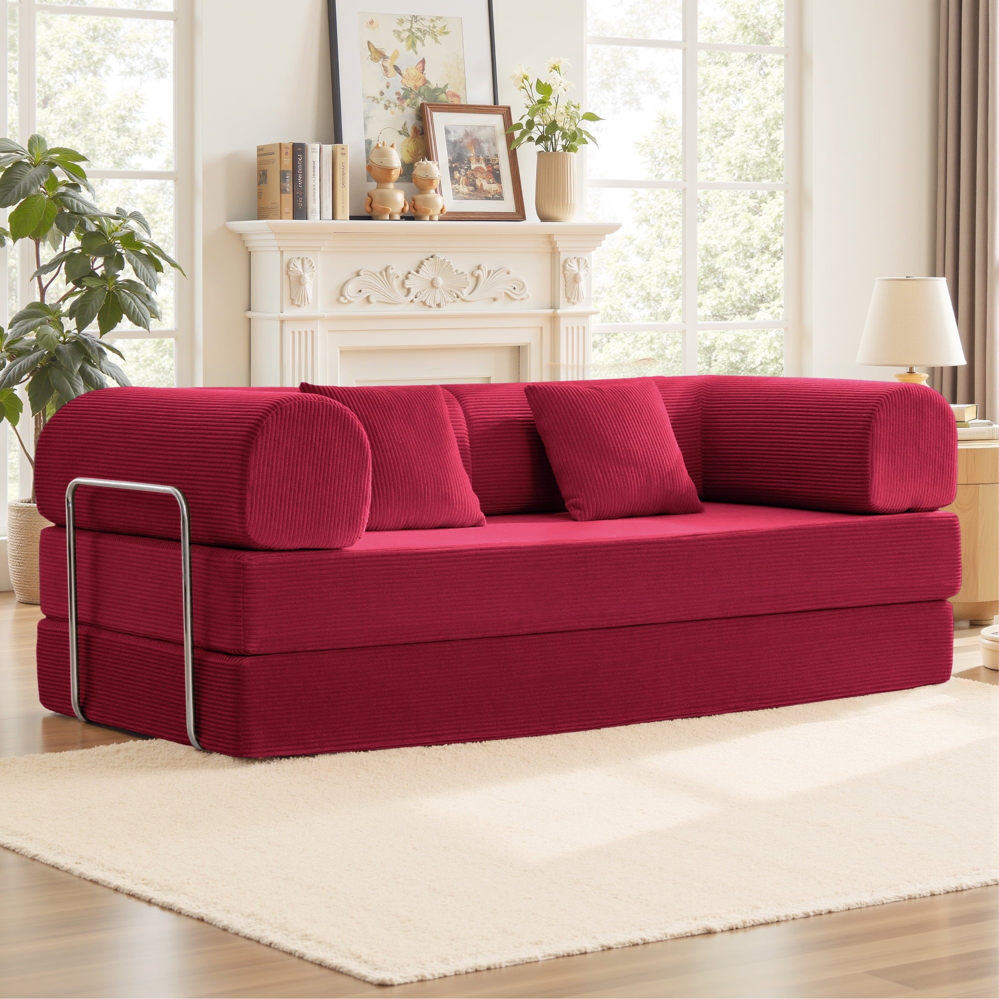 COOLHUT 63 W Combination Sofa, High Rebound Density Foam Sofa Couch, Two Forms Floor Couch Three Seats Sofa Bed for Living Room, Bedroom, Green