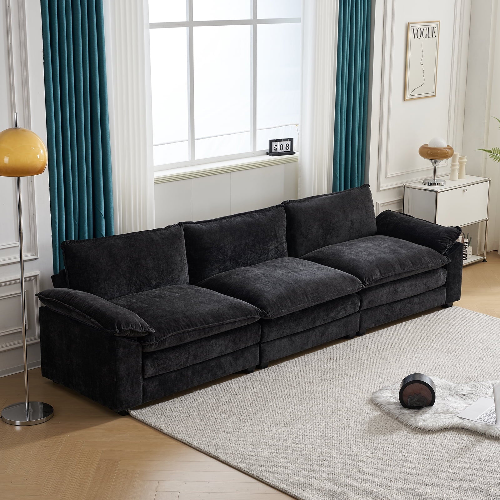 Ktaxon Sectional Sofa L Shaped Couch with Chaise Living Room Sleeper Set, 2 Seats with Chenille and Double Layer Cushions 86 W Beige
