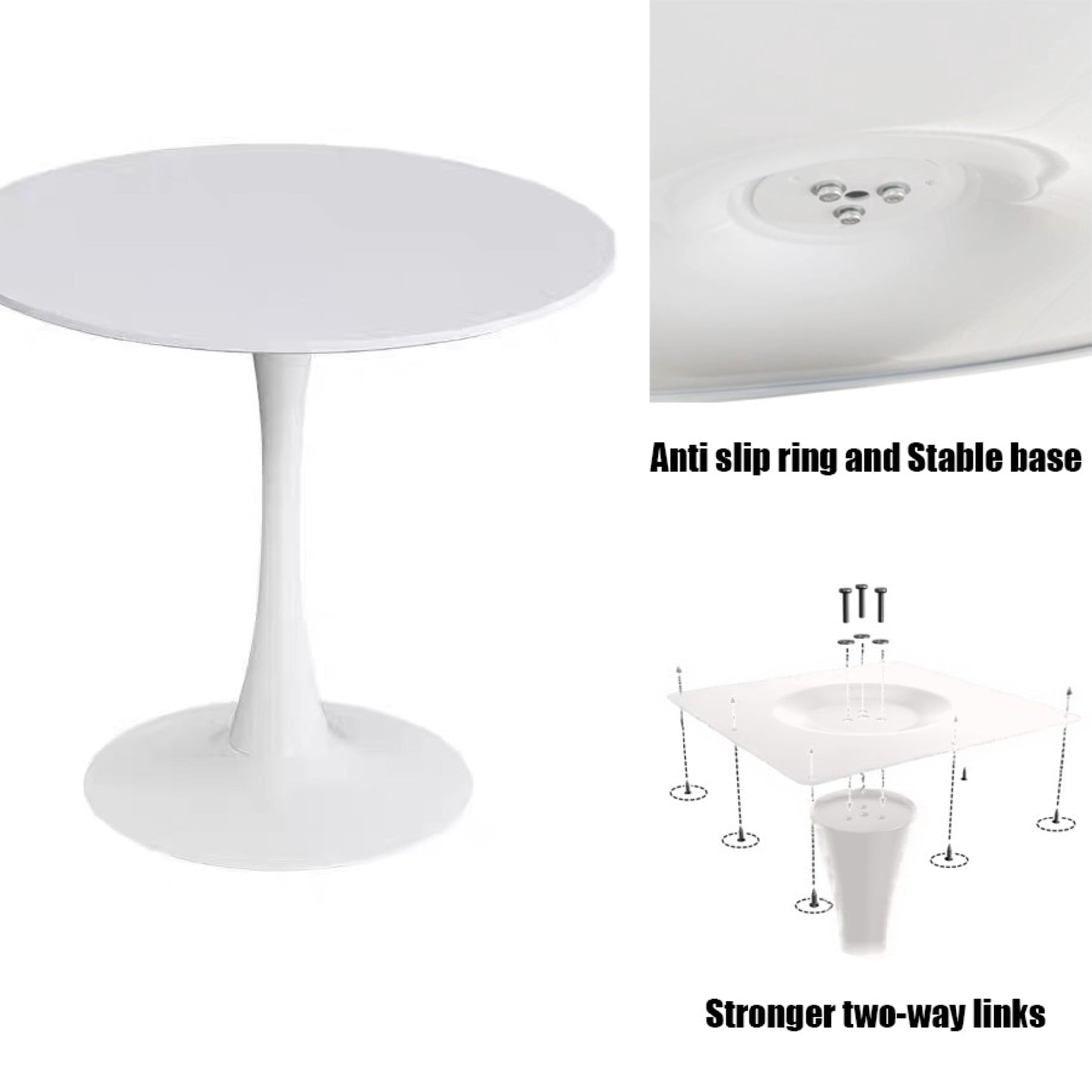 GDF Studio 24 Round Modern Dining Table, Wooden Top Tulip Table with Steel Pedestal Base, Kitchen Table, Walnut