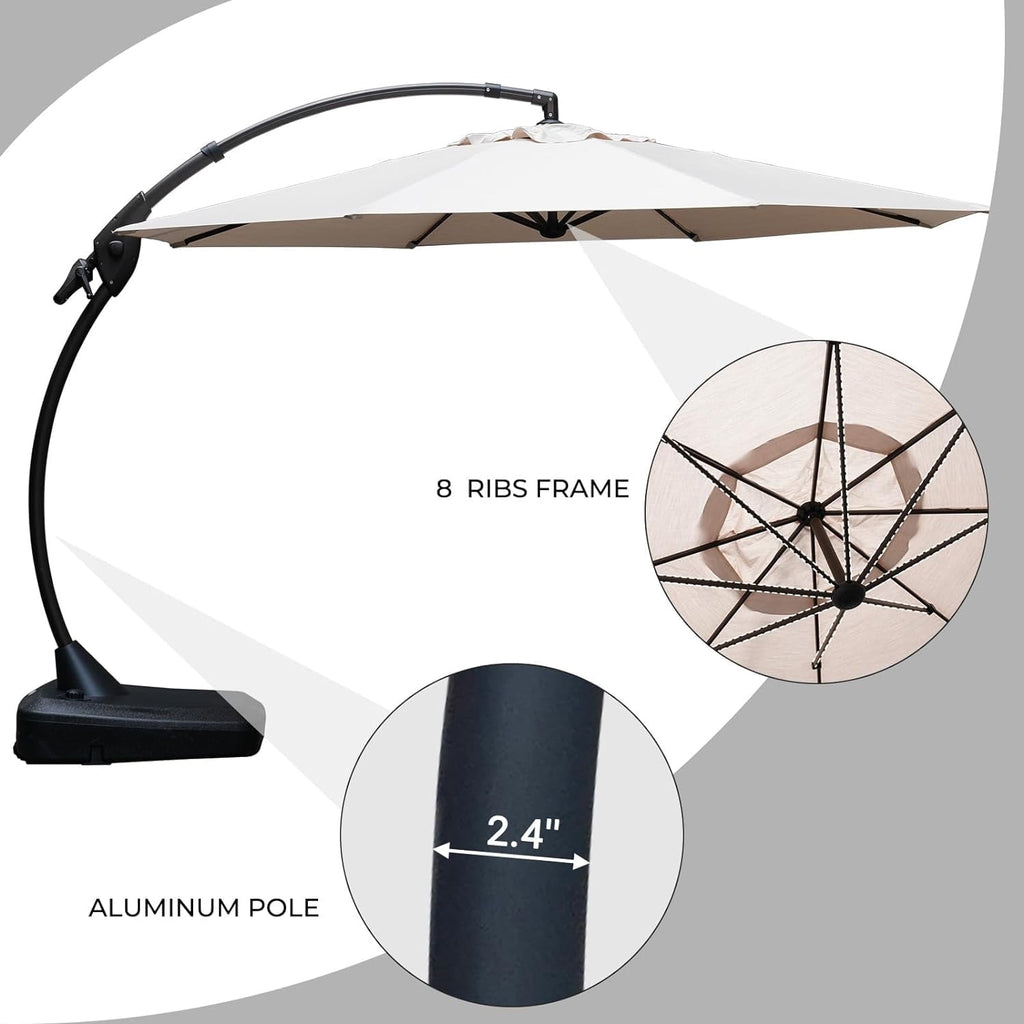 GRANDPATIO 12 ft Deluxe Aluminium Patio Umbrella with Base, Large Offset Outdoor Umbrella, Navy Blue