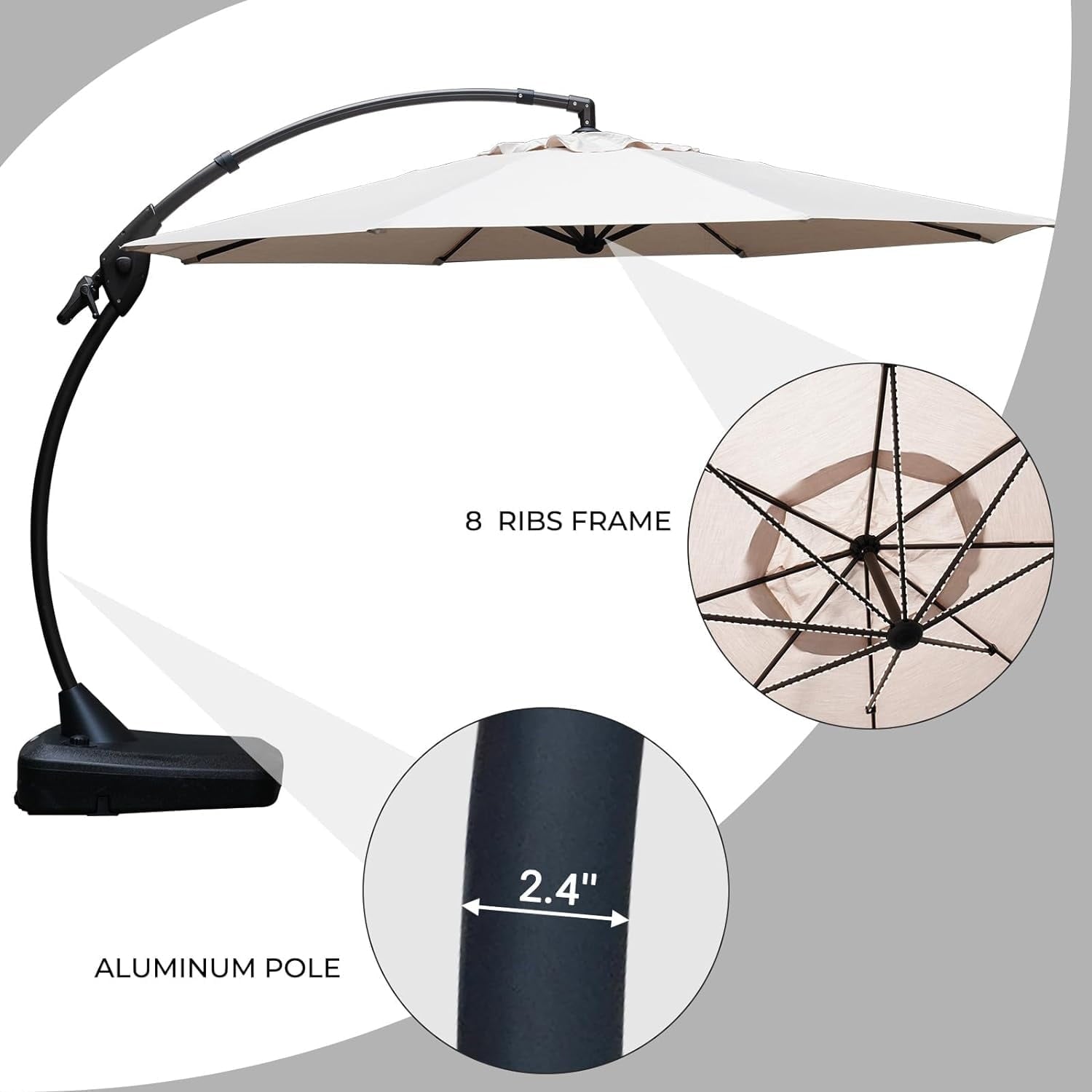 GRANDPATIO 12 ft Deluxe Aluminium Patio Umbrella with Base, Large Offset Outdoor Umbrella, Navy Blue