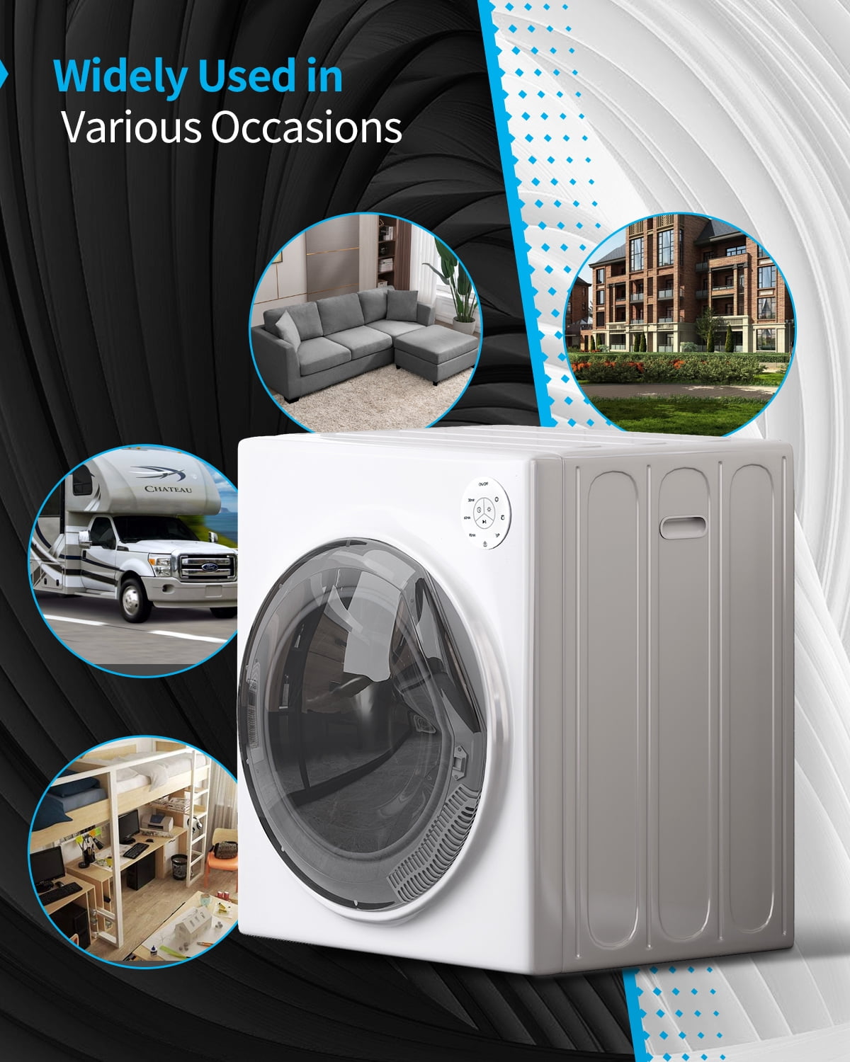 TABU 2.6 cu ft Portable Dryer for Clothes, 8.8 lbs Compact Dryer, Electric Dryer for Apartment,White