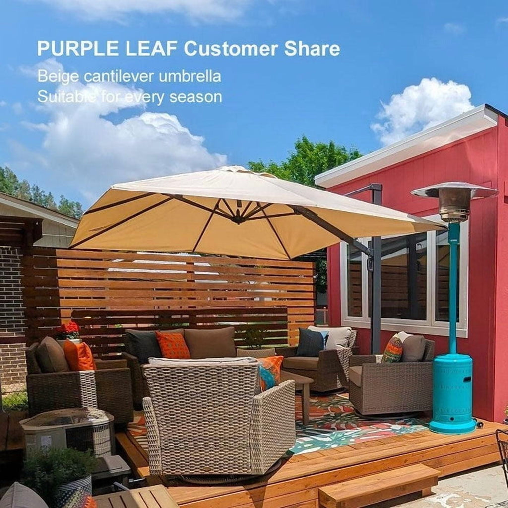 PURPLE LEAF 12 FT Outdoor Cantilever Umbrellas Square Aluminum Windproof Offset Umbrella with 360°Rotation Tilt Adjutable Garden Pool Large Patio Umbrella,Gray