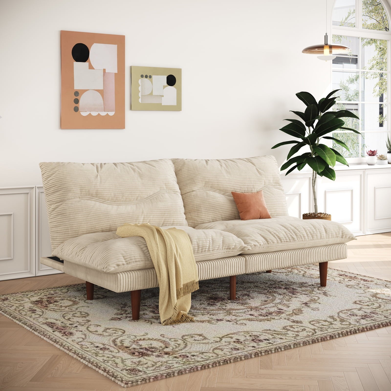 LLappuil 71 Corduroy Futon Convertible Sofa Bed, Loveseat Sleeper Sofa Couch for Living Room Apartment Green