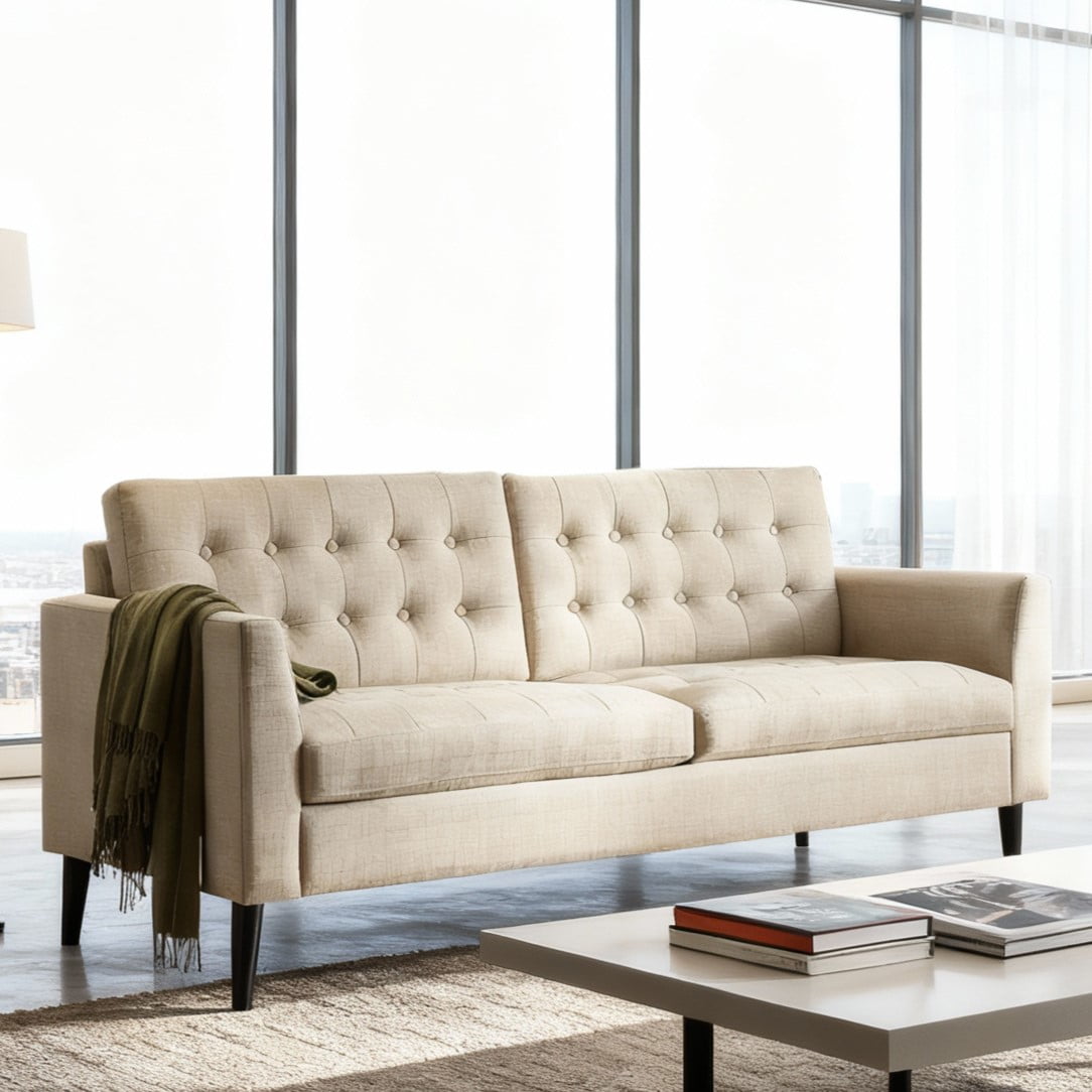 Gewnee 86.6 Modern Sofa Couch,Teddy Velvet 3 Seaters Comfy Couch with Deep Seat for Living Room,2 Pillows,Beige