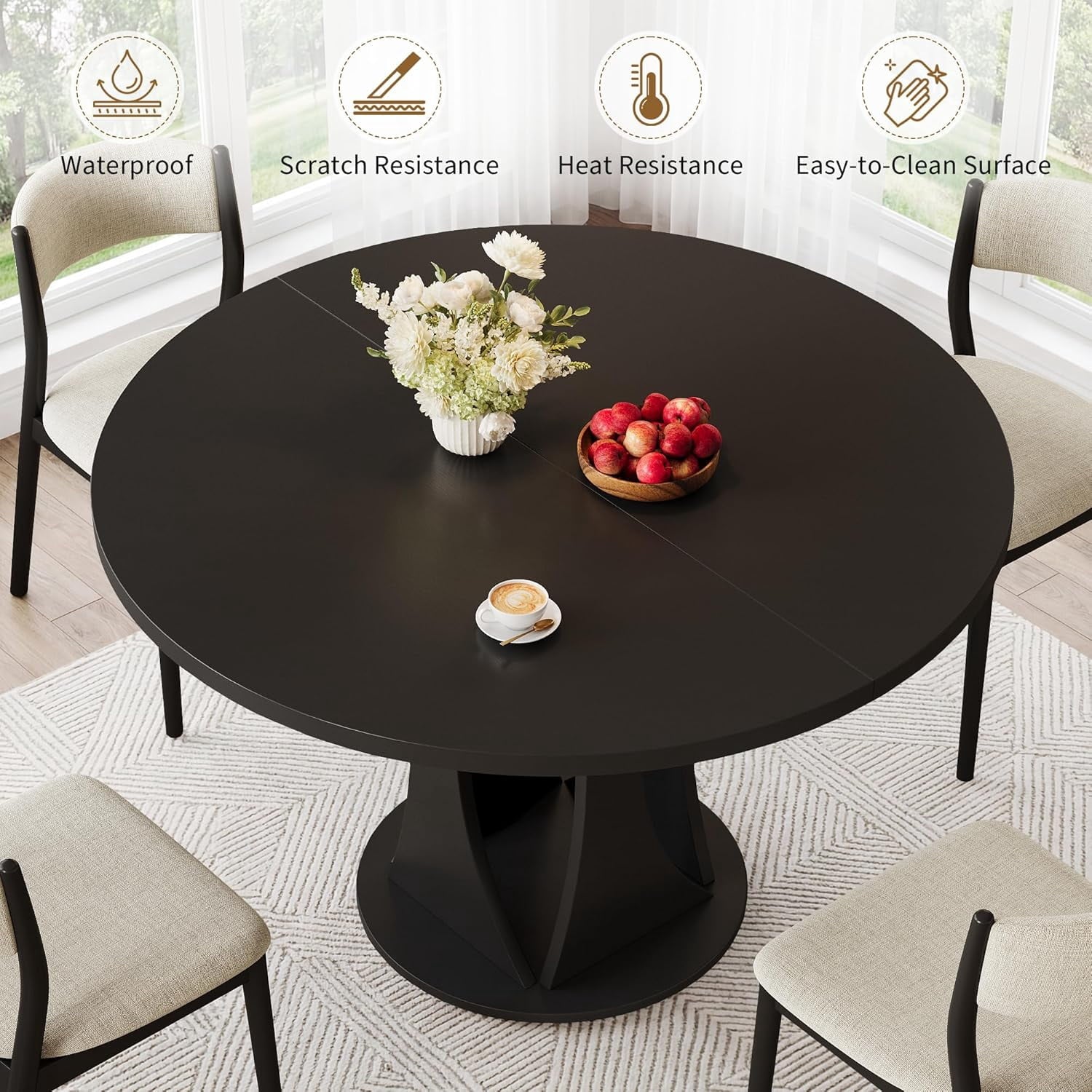 Virans 43.3-59 Extendable Round Dining Table for 6-8,Kitchen Table with MDF,Modern Dinner Table for Dining Rooms,Living Rooms,Walnut