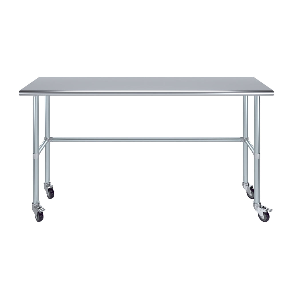 AmGood 36 Long x 30 Deep Stainless-Steel Work Table with Open Base and Wheels, Mobile Metal Table