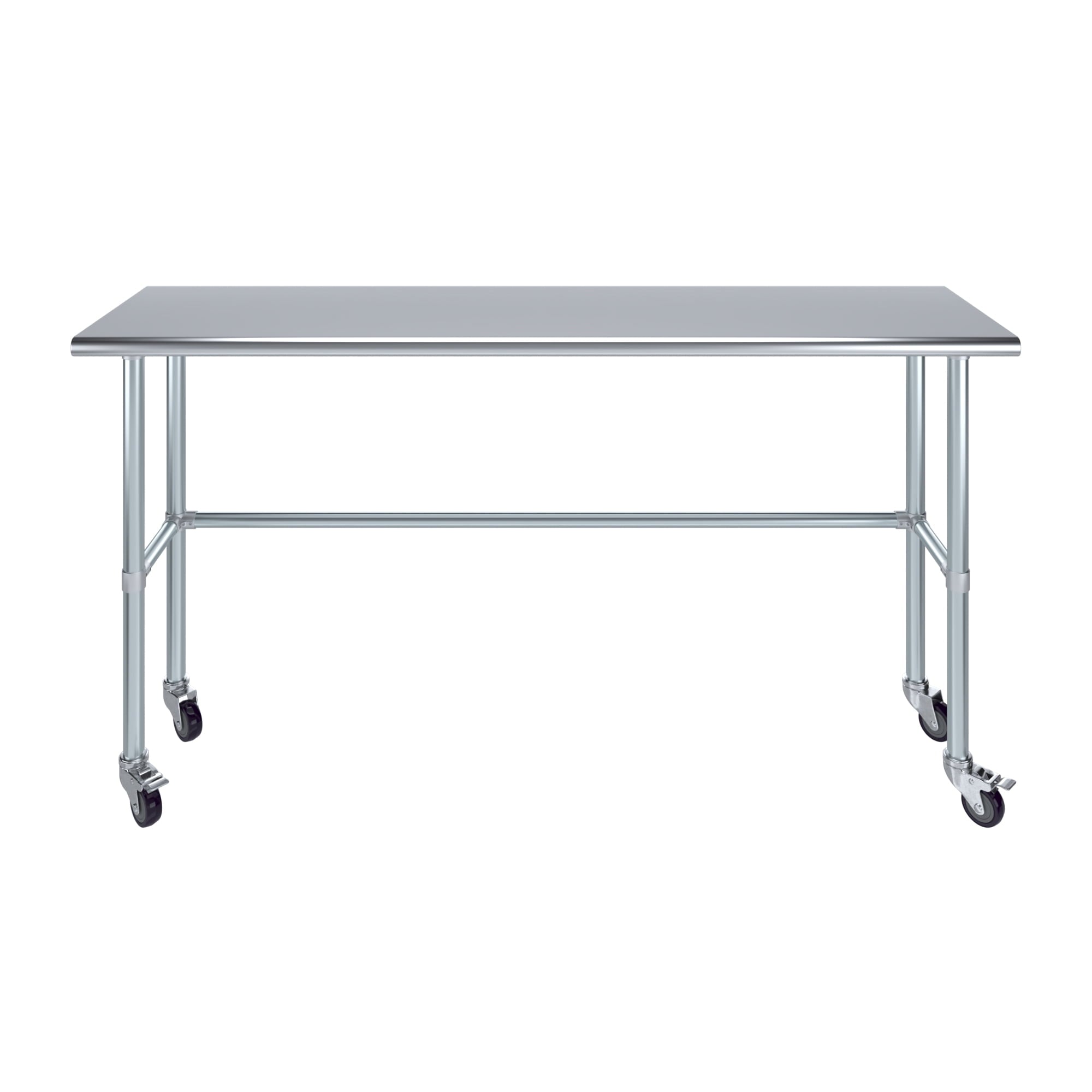 AmGood 36 Long x 30 Deep Stainless-Steel Work Table with Open Base and Wheels, Mobile Metal Table