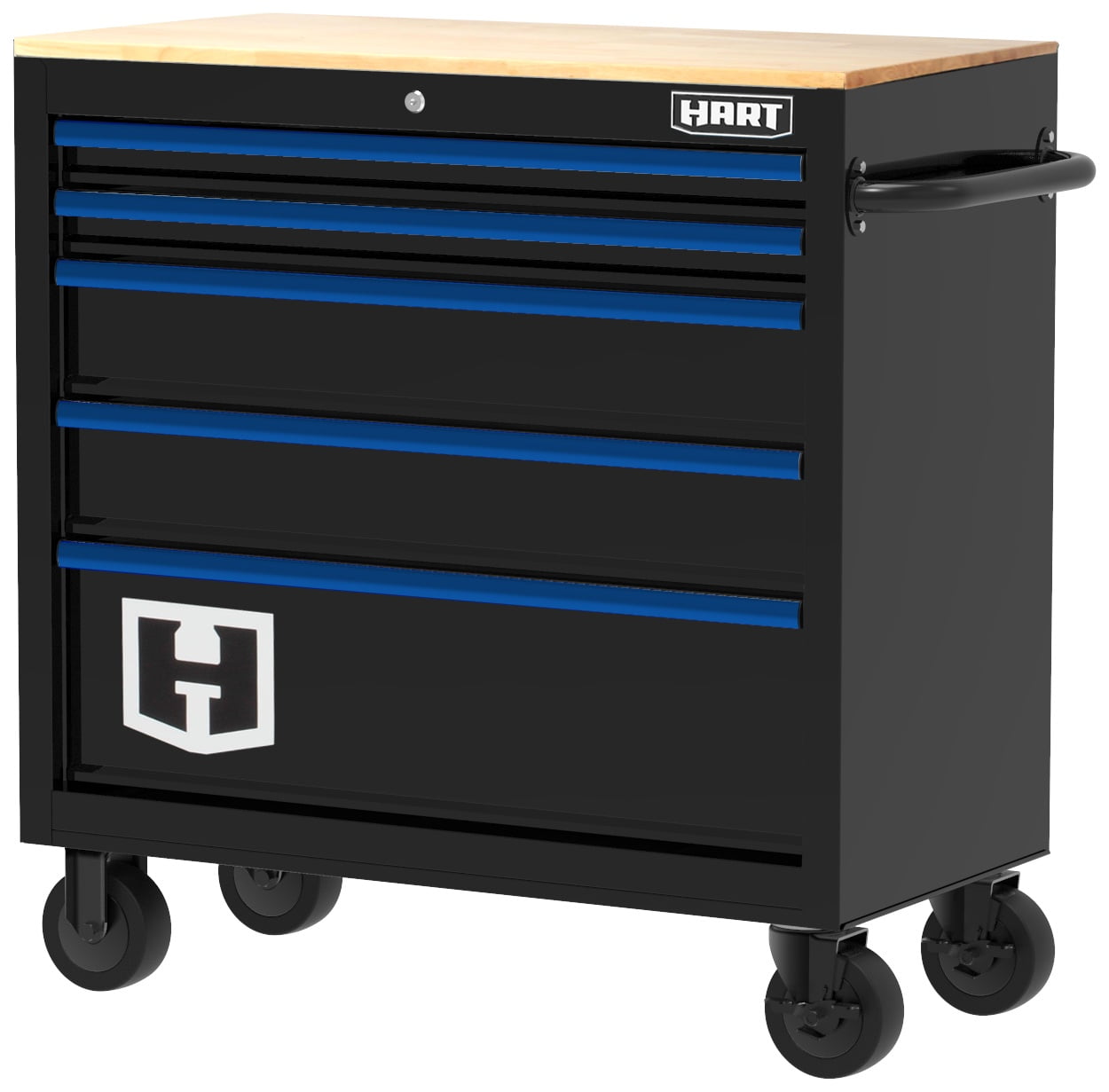 HART 36-Inch 5-Drawer Mobile Tool Chest Workbench with Wood Top, Rolling Garage Storage
