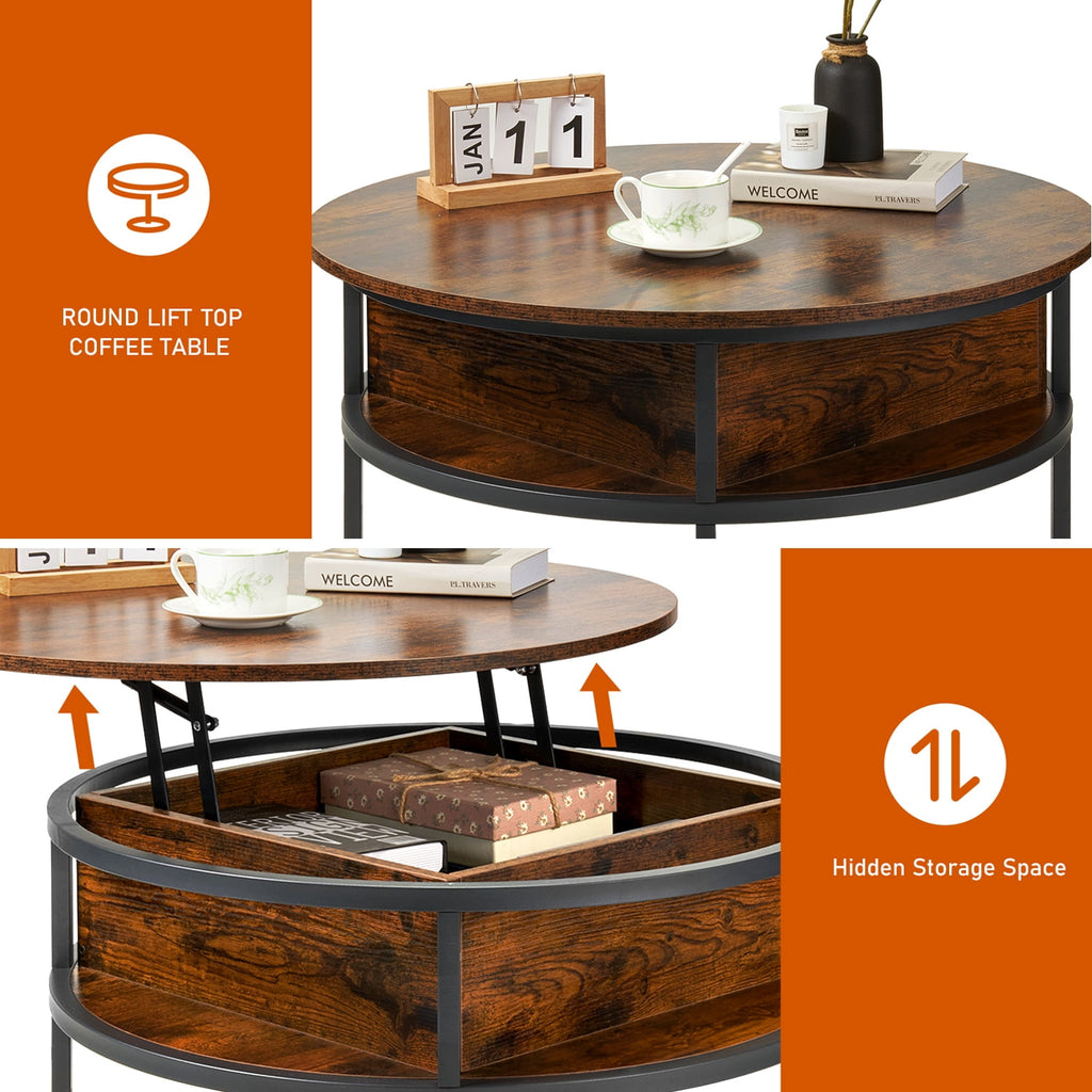 Keenstone Round Dining Table 43-59 Extendable, for 4 to 6, with Storage Space, Kitchen Dinner Room Table for Dining Room and Small Space Walnut