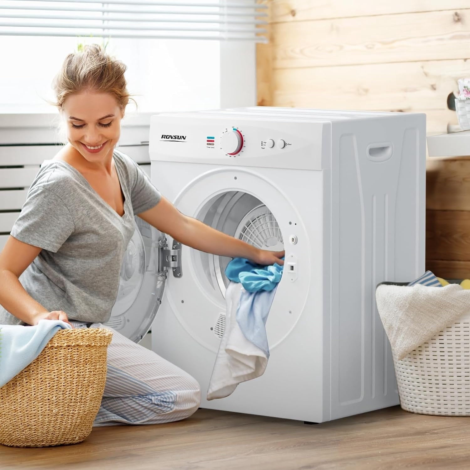 2.6 Cu.Ft White Compact Portable Laundry Dryer, 110V Electric Clothes Dryer with Stainless Steel Tub & Control Knob, Small Portable Dryer Machine for Apartment Dorm RV Indoor Use