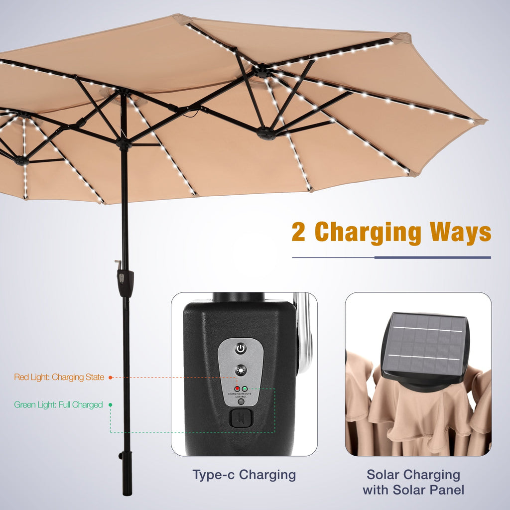 Alpha Joy 13ft Large Double-Sided Outdoor Patio Umbrella with Colorful Solar Lights, Navy Blue
