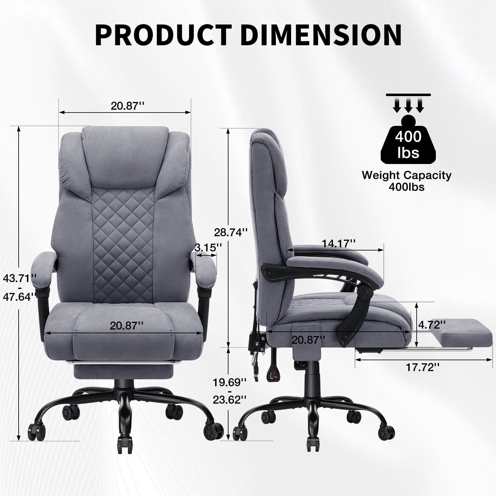 Hoffree Massage Office Chair 400LBS Executive Office Chair Massage and Footrest Big and Tall Office Chair with Heated Lumbar Support, Ergonomic Computer Desk Chair Reclining High Back Leather Office