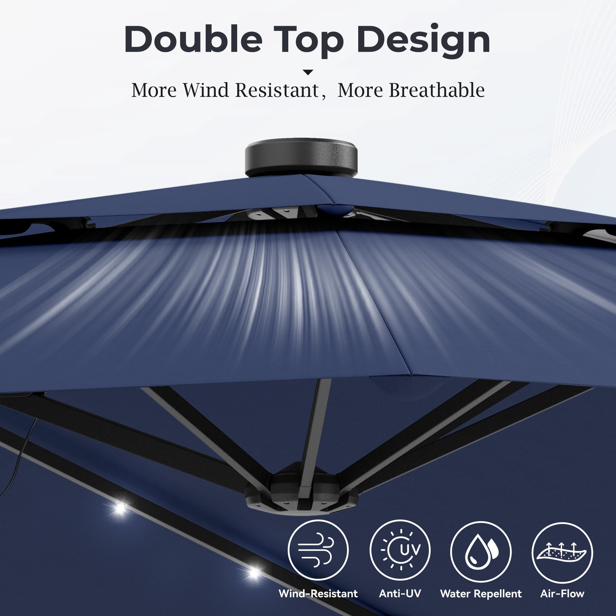 Alpha Joy 15ft Dual-Layer Extra Large Outdoor Patio Umbrella Double-Sided Ventilation Umbrella with Led Lights & Umbrella Base, Beige