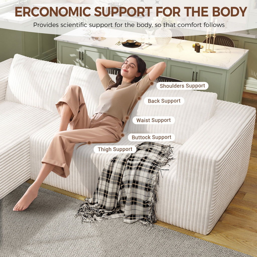 YVDNHP Modular Cloud Sofa - No Assembly Required, 107.8 Oversized L-Shaped Sectional with Chaise, Flannel Fabric Deep Seating Couch for Living Room
