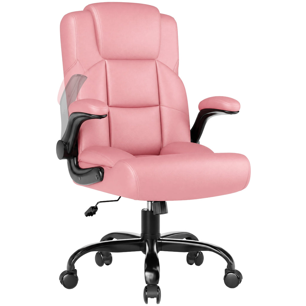 JONPONY Leather Office Chair, Big and Tall 500lbs Ergonomic Desk Chairs with Back Support, Executive Leather Chair with Wheels for Home Office, with Adjustable Padded Armrest & Lumbar Support , Black