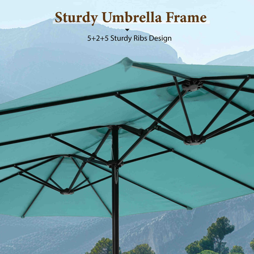 SUMMIT LIVING 15 ft Large Patio Umbrella with Base (Included) Double-Sided Rectangular Outdoor Deck Umbrella for Outside - Beige