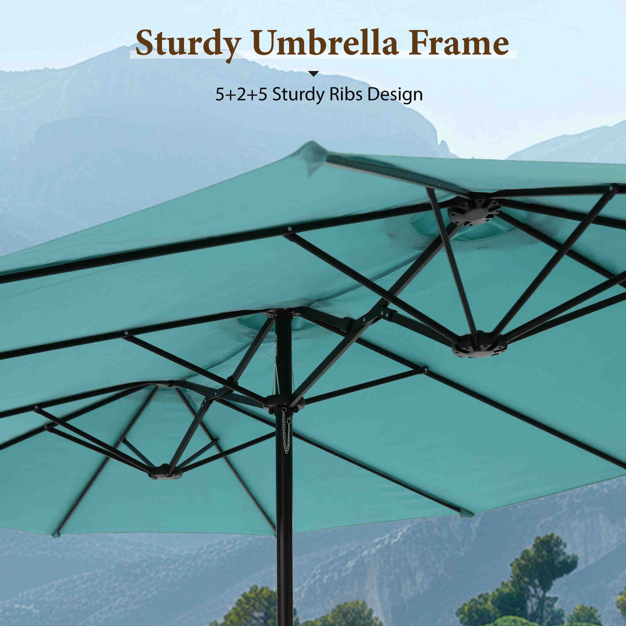 SUMMIT LIVING 15 ft Large Patio Umbrella with Base (Included) Double-Sided Rectangular Outdoor Deck Umbrella for Outside - Beige